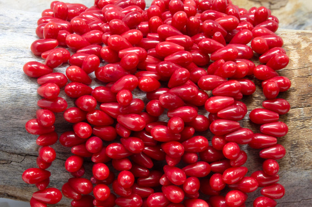 Red Coral Dyed Polished 5x9mm Drop - Top Drilled