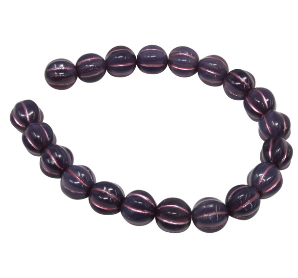Czech Glass 8mm Melon Beads - Violet with a Metallic Pink Wash