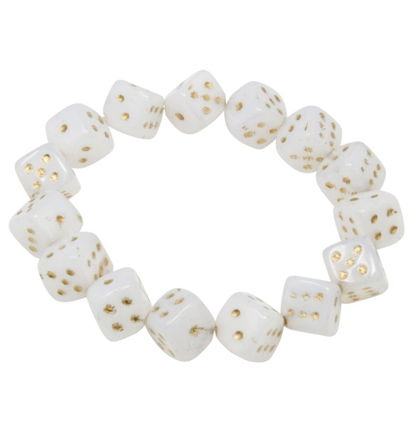 Czech Glass 8mm Dice Beads - White Opaline with Gold Wash