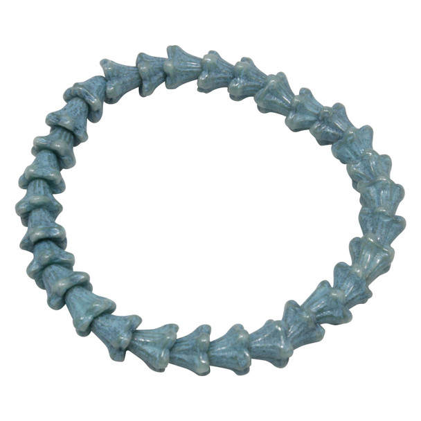 Czech Glass 5x6mm Bell Flower Beads - Slate Blue with Turquoise Wash