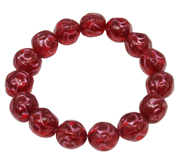 Czech Glass 10mm Round Rose Beads - Ruby Red with Metallic Pink Wash