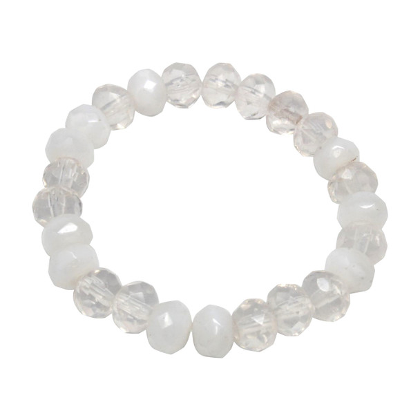 Czech Glass 7x5mm Faceted Rondelle Beads - Transparent White Crystal Mix Opaque