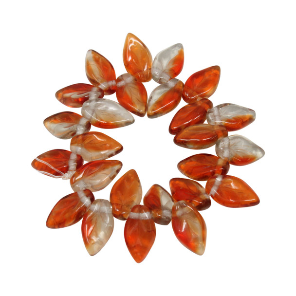 Czech Glass 10x6mm Small Leaf Beads - Red Topaz Mix Transparent