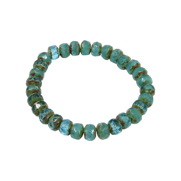 Czech Glass 5x3mm Faceted Rondelle Beads - Aqua Blue Transparent and Turquoise Opaque Mix with Picasso Finish