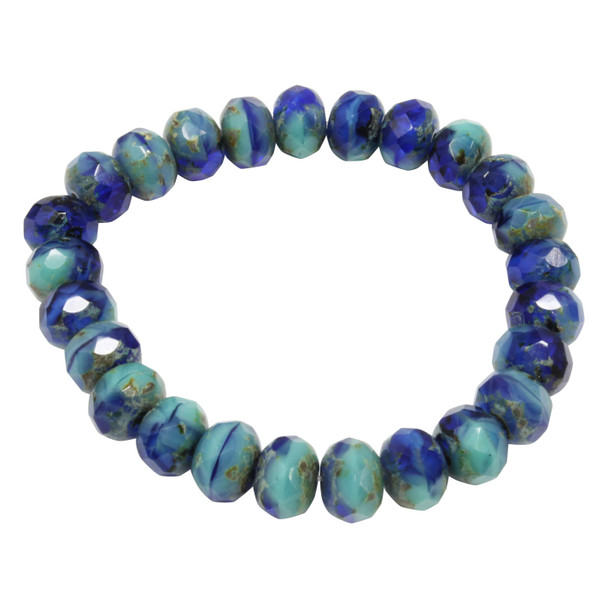 Czech Glass 7x5mm Faceted Rondel Beads - Cobalt Blue Transparent Turquoise Opaque Mix with Picasso Finish