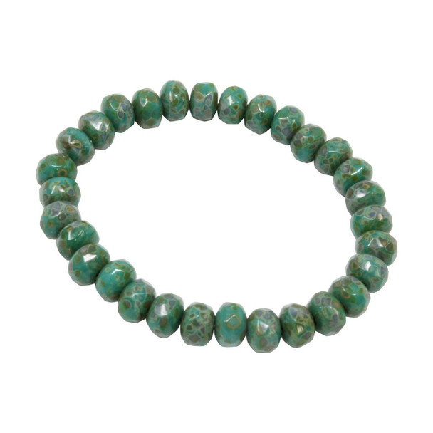 Czech Glass 5x3mm Faceted Rondelle Beads - Green Turquoise Opaque with Picasso Fullcoat Finish