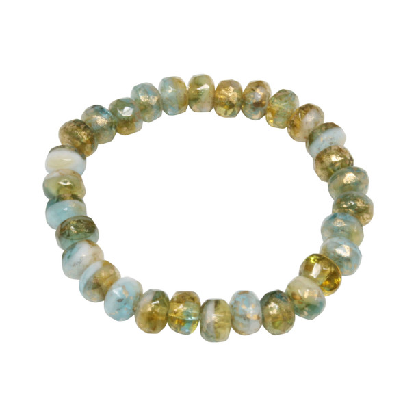 Czech Glass 5x3mm Faceted Rondelle Beads - Aqua Blue Transparent, Amber Transparent, and Ivory Opaque Mix with Antique Gold Finish