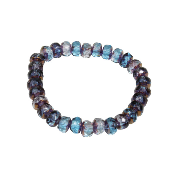 Czech Glass 5x3mm Faceted Rondel Beads - Aqua Blue Crystal Transparent Mix Purple Bronze Finish