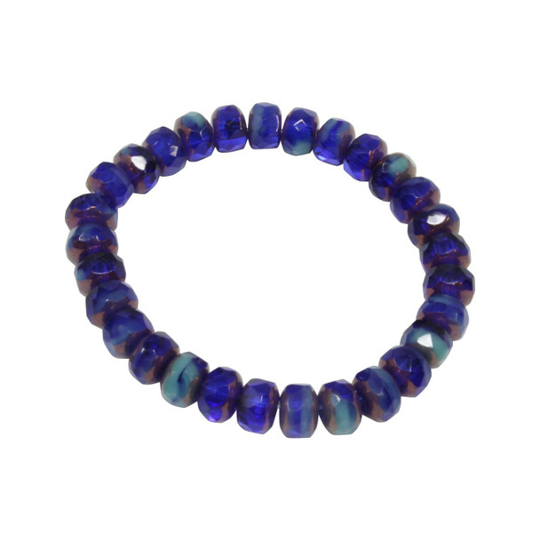Czech Glass 5x3mm Faceted Rondel Beads - Cobalt Blue Transparent Turquoise Opaque Mix with Bronze Finish