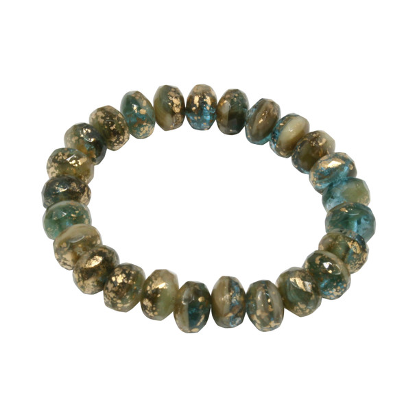 Czech Glass 7x5mm Faceted Rondelle Beads - Aqua Blue Transparent and Ivory Opaque Mix with Antique Gold Finish