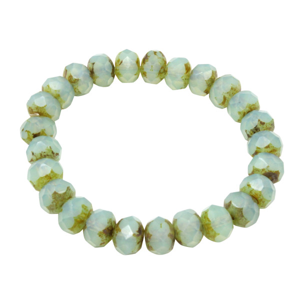 Czech Glass 7x5mm Faceted Rondelle Beads - Aqua Opaline with Picasso
