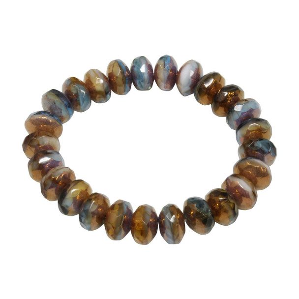 Czech Glass 7x5mm Faceted Rondelle Beads - Aqua Blue Transparent, Amber Transparent, and Ivory Opaque Mix with Bronze Finish
