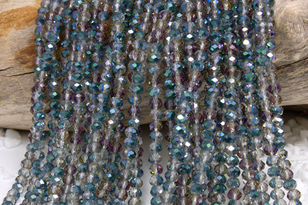 Glass Crystal Polished 4x6mm Faceted Rondelle - Green AB Half Plated