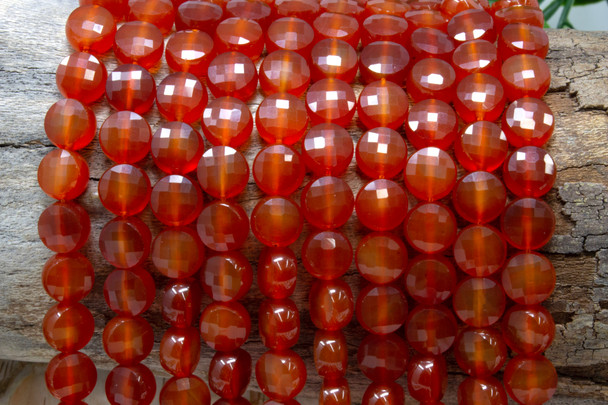 Carnelian Polished 8mm Faceted Coin - Dark