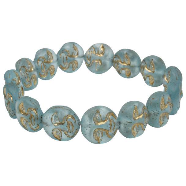 Czech Glass 13mm Moon Face Beads - Transparent Aqua Blue Matte Gold Wash