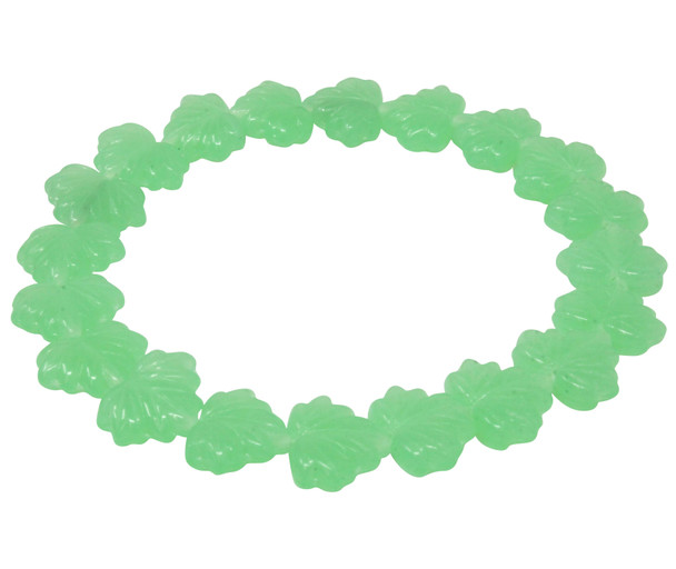 Czech Glass 11x13mm Maple Leaf Beads - Green Uranium Opaline