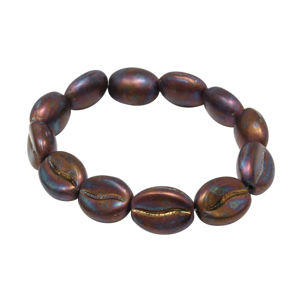 Czech Glass 11x8mm Coffee Bean Beads - Opaque Purple / Blue Satin Metallic