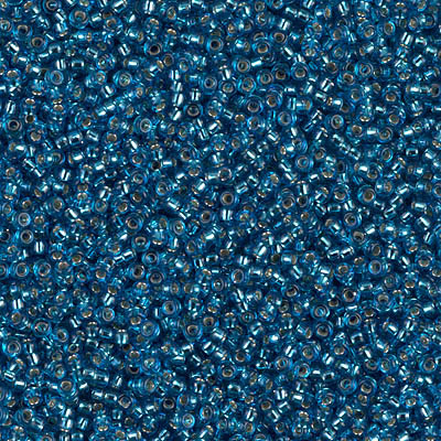 Size 15 Miyuki Seed Beads -- 25 Capri Blue / Silver Lined