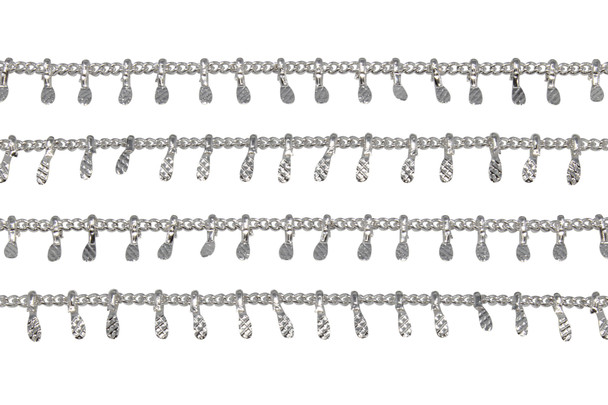 Silver Textured Drop Curb Chain - Sold By 6 inches