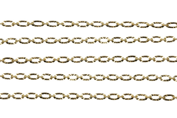 Gold 3x4.8mm Textured Oval Link Chain- Sold By 6 Inches
