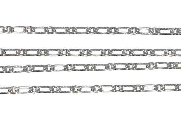 Silver 3.2mm Textured Flat Curb Chain - Sold By 6 inches