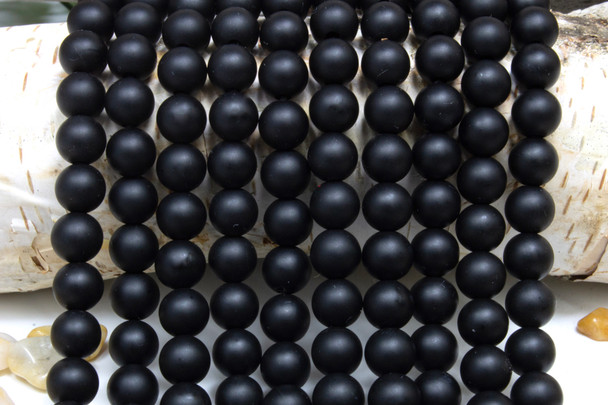 Black Onyx A Grade Matte With Oil 8mm Round - 2mm Large Hole