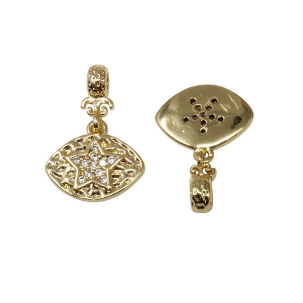 Gold Plated Micro Pave 12x9mm Eye & Star Charm With Bail