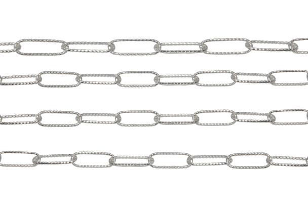 Sterling Silver Plated 12x5mm Anti Tarnish Textured Paper Clip Chain - Sold By 6 inches