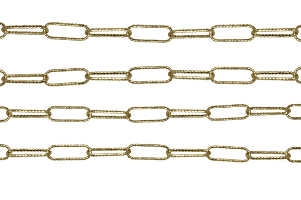 18K Plated 12x5mm Anti Tarnish Textured Paper Clip Chain - Sold By 6 inches