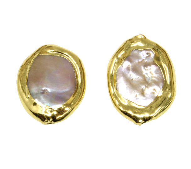 Freshwater Pearl 14x20mm Gold Edge Oval