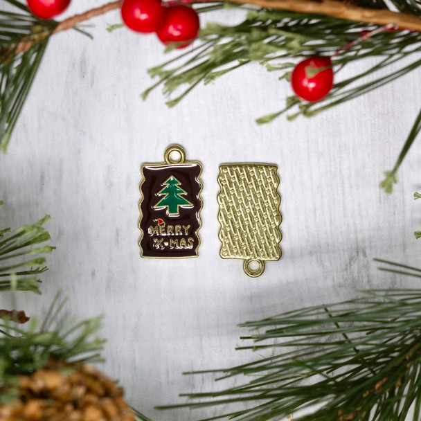 Gold Plated Enamel 21x17mm Black Merry Xmas Charm
