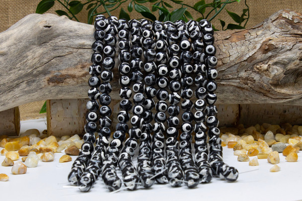 Tibetan Agate Polished Black / White 3 Eye 12mm Round