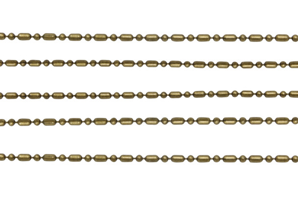 Antique Brass 1.5mm Dot and Dash Ball Chain - Sold by 6 Inches