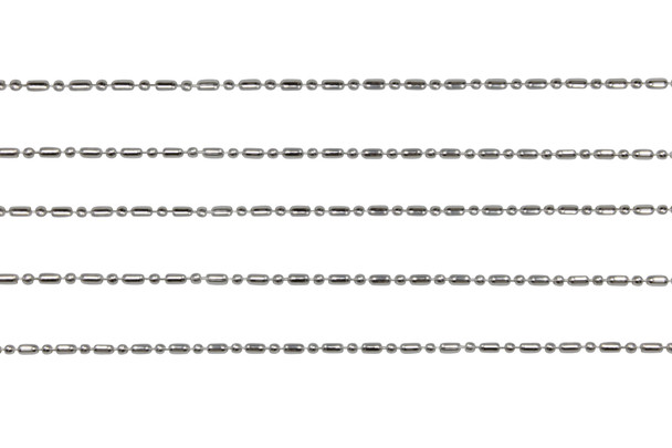 Silver 1mm Dot and Dash Ball Chain - Sold by 6 Inches