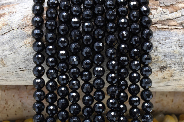 Black Tourmaline Polished 8mm Faceted Round