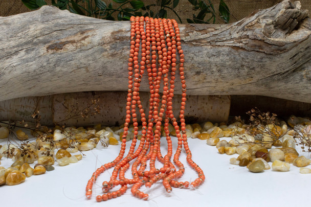 Reconstructed Manmade Turquoise & Shell 4mm Round - Orange