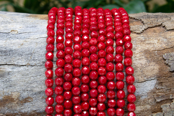 Red Coral Dyed 4mm Faceted Round