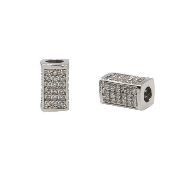 Silver Plated Micro Pave 6x10mm Cuboid Bead