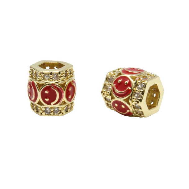 Gold Plated Micro Pave 9mm Enamel Smiley Bead