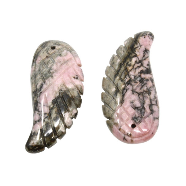 Black Veined Rhodonite Polished 16x35mm Wing Pendant