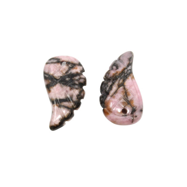 Black Veined Rhodonite Polished 10x18mm Wing Charm