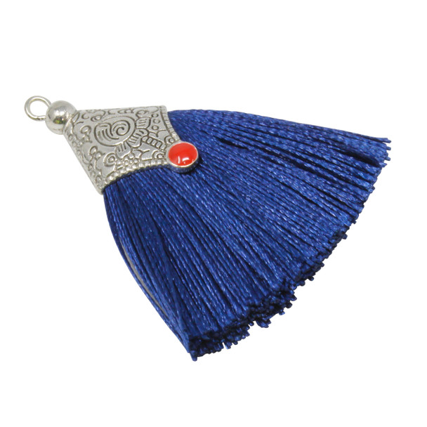 Dark Blue 45mm Tassel with Flat Silver Cap