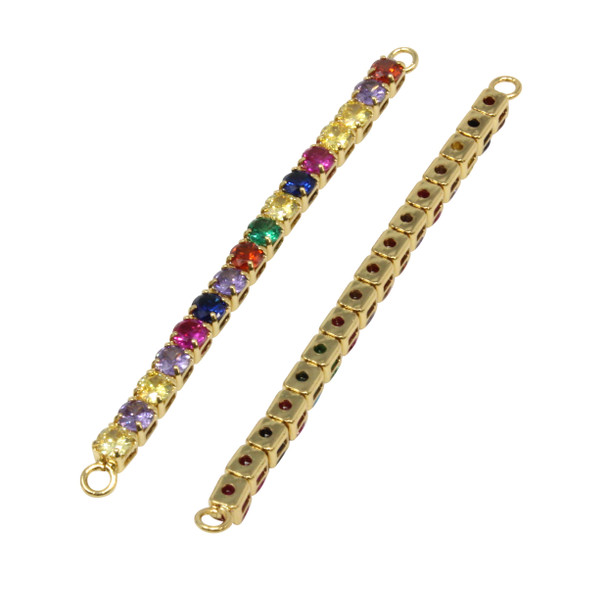 Micro Pave Gold 3x50mm Multi Color Flexible Link Bar