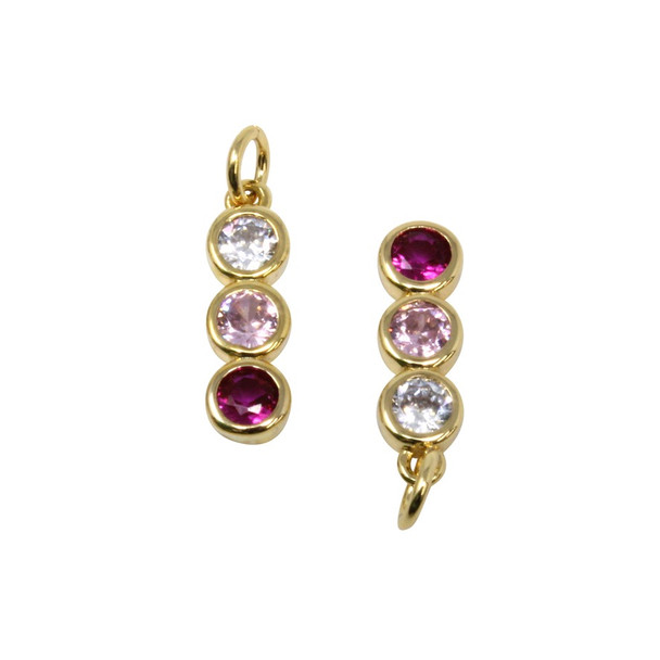 Gold Plated Micro Pave 4x12mm 3 Ring Bar Charm