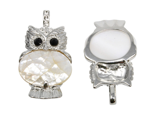 Cracked White Shell 16x46mm Owl Pendant