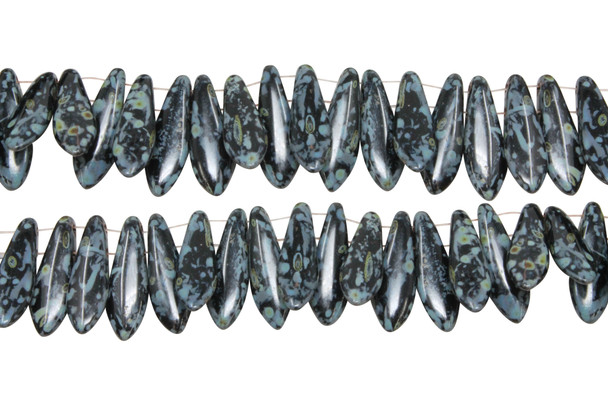 Czech Glass 16x5mm Dagger Beads -- Jet Picasso