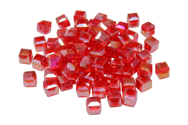 Glass Crystal Polished 7mm Cube Bead - Red AB