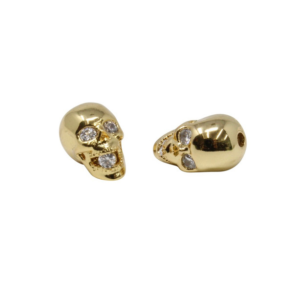 Gold Plated Micro Pave 8x12mm Skull Bead