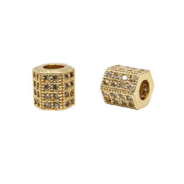 8x7mm Gold Micro Pave Hexagon Bead