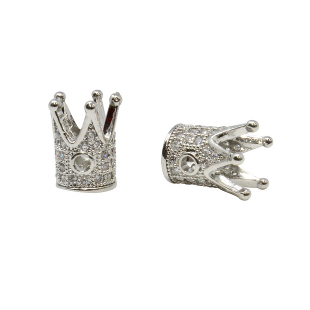 Silver Plated Micro Pave 12x9mm Crown Bead